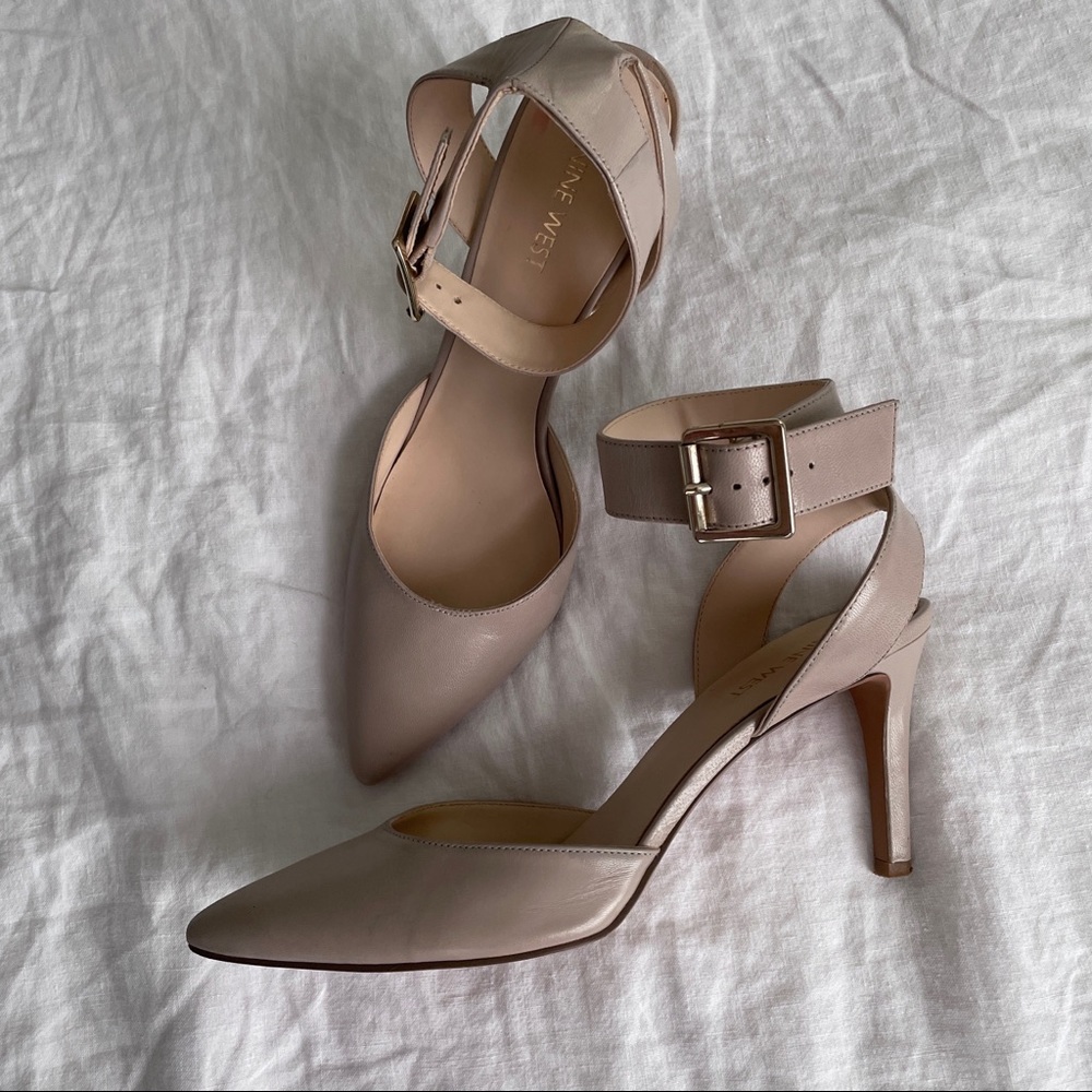 Nine West Gray Ankle Strap Heels with Pointed Toe